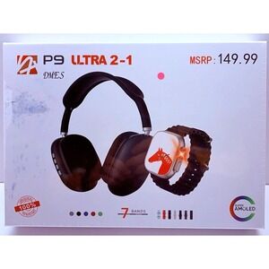 DMES P9 Ultra 2-1 Smartwatch and Wireless Headphones Set with 7 Bands Black